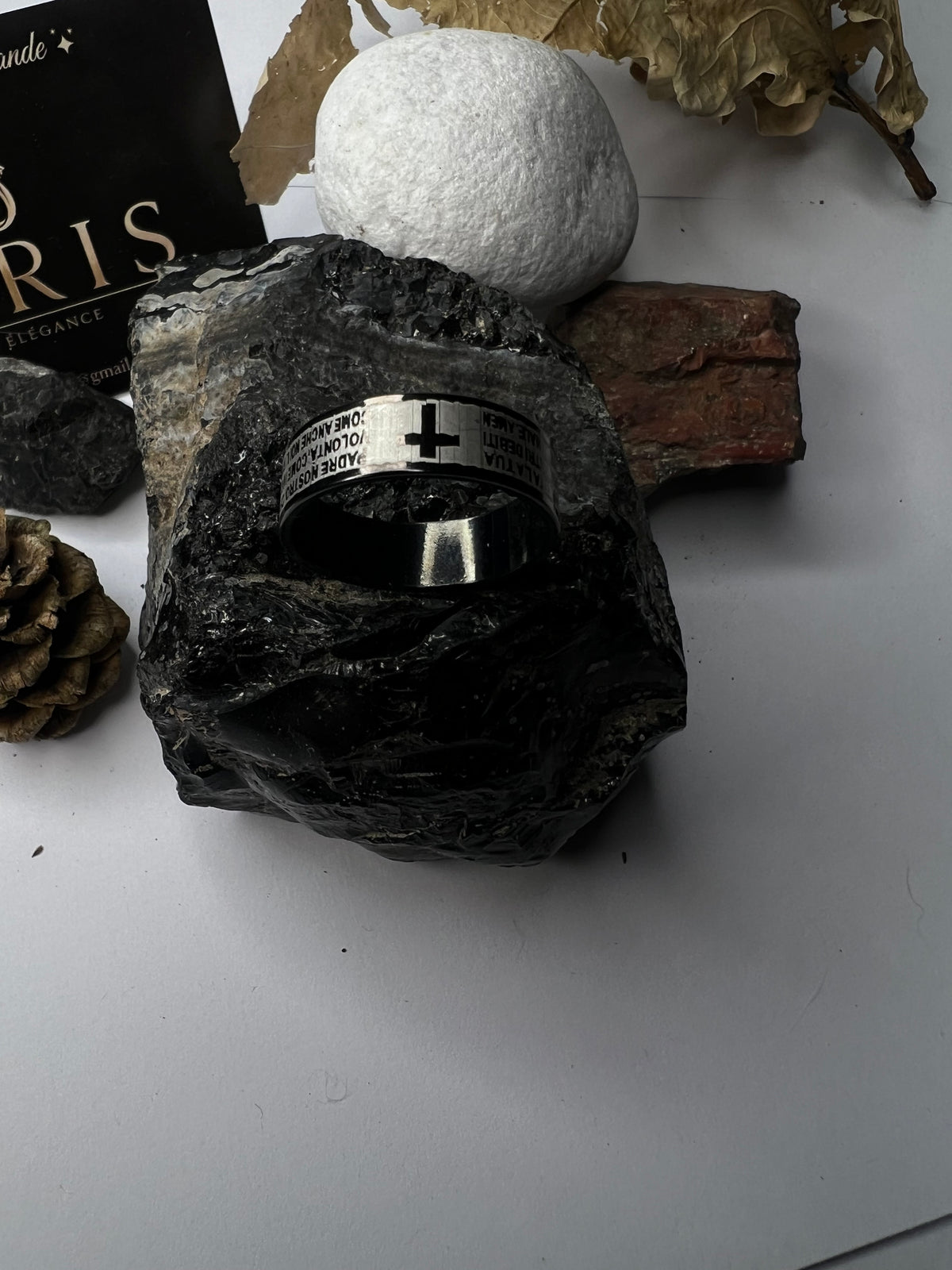 Bague "Padre Nostro" – Acier Inoxydable & Croix Gravée
